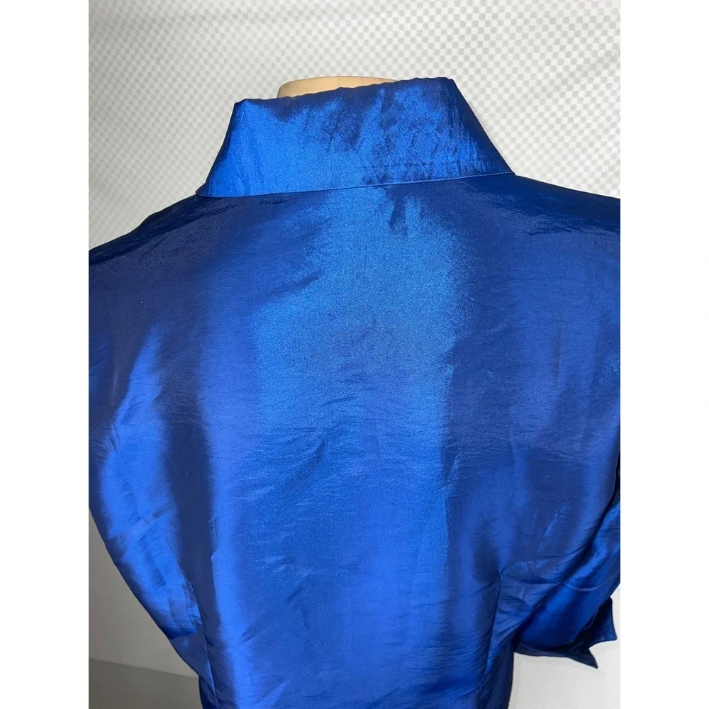 Coldwater Creek Royal Blue Embroidered Eyelet Button Up Blouse Medium 3/4 Sleeve - Picture 4 of 10